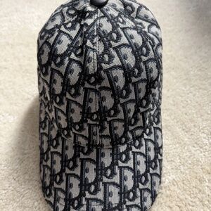 Dior Oblique Monogram Logo Cotton Canvas Baseball Cap Hat Gray Size M